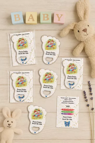 Yeni Doğan Bebek, Doğum Günü, Baby Shower, Diş Buğdayı Hediyesi Jelatin Kartlı Ayak İzi Açacak Magnet