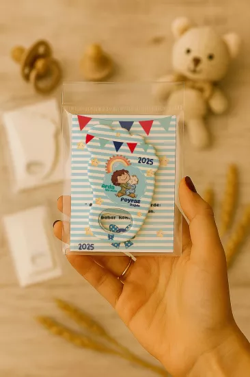 Yeni Doğan Bebek, Doğum Günü, Baby Shower, Diş Buğdayı Hediyesi Jelatin Kartlı Ayak İzi Açacak Magnet