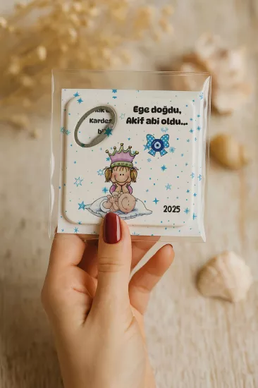 Kişiye Özel Kartlı Kare Açacak Magnet – Yeni Doğan Bebek, Baby Shower, Doğum Günü Hediyesi