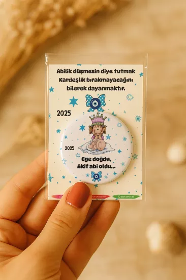 Özel Baskılı Jelatin Kartlı Yuvarlak Açacak Magnet | Baby Shower & Yeni Doğan Hediyesi