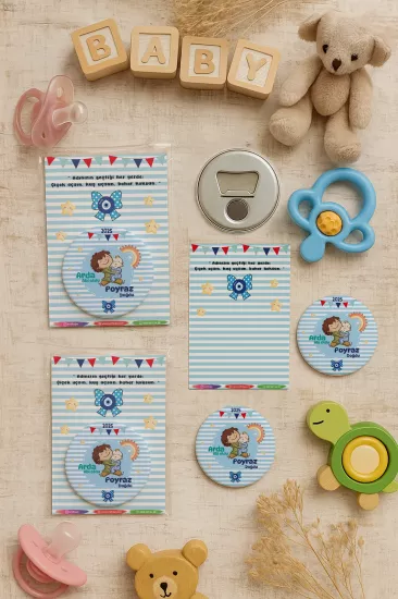 Özel Baskılı Jelatin Kartlı Yuvarlak Açacak Magnet | Baby Shower & Yeni Doğan Hediyesi