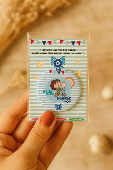 Özel Baskılı Jelatin Kartlı Yuvarlak Açacak Magnet | Baby Shower & Yeni Doğan Hediyesi