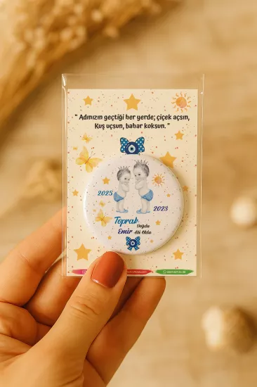 Özel Baskılı Jelatin Kartlı Yuvarlak Açacak Magnet | Baby Shower & Yeni Doğan Hediyesi
