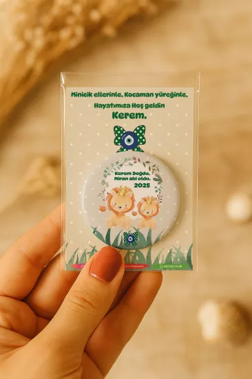 Özel Baskılı Jelatin Kartlı Yuvarlak Açacak Magnet | Baby Shower & Yeni Doğan Hediyesi