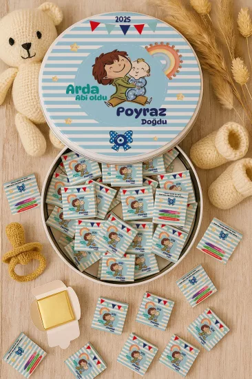 Metal Kutuda Karton Kutulu Madlen Çikolata | Yeni Doğan, Baby Shower, Doğum Günü, Diş Buğdayı Hediyesi