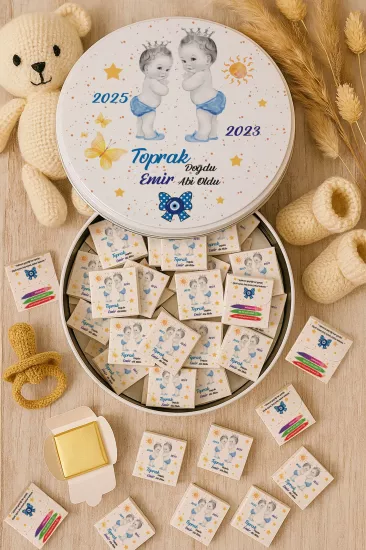 Metal Kutuda Karton Kutulu Madlen Çikolata | Yeni Doğan, Baby Shower, Doğum Günü, Diş Buğdayı Hediyesi