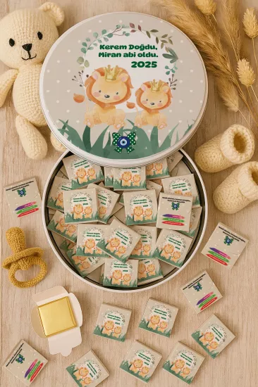 Metal Kutuda Karton Kutulu Madlen Çikolata | Yeni Doğan, Baby Shower, Doğum Günü, Diş Buğdayı Hediyesi