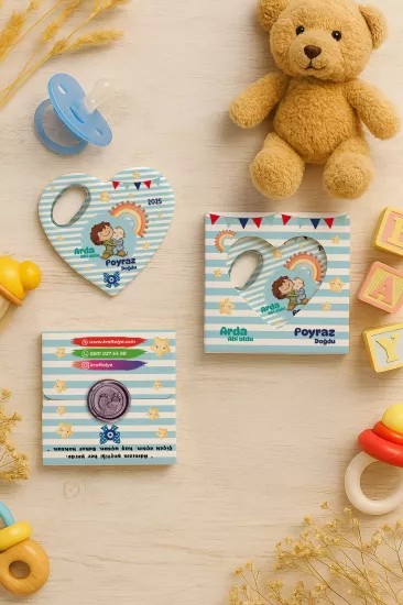 Mühürlü Kutulu Kalp Açacak Magnet | Baby Shower, Yeni Doğan ve Özel Gün Hediyesi