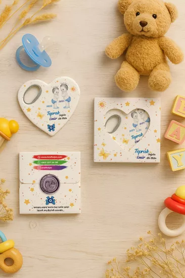 Mühürlü Kutulu Kalp Açacak Magnet | Baby Shower, Yeni Doğan ve Özel Gün Hediyesi