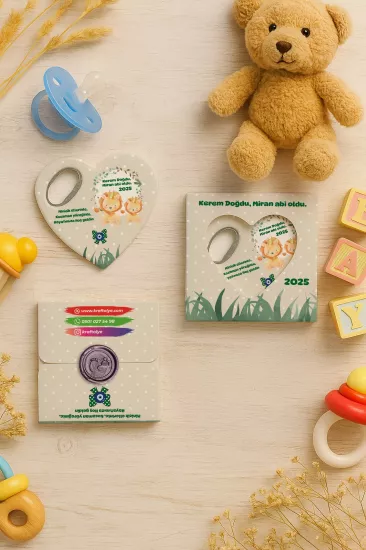 Mühürlü Kutulu Kalp Açacak Magnet | Baby Shower, Yeni Doğan ve Özel Gün Hediyesi