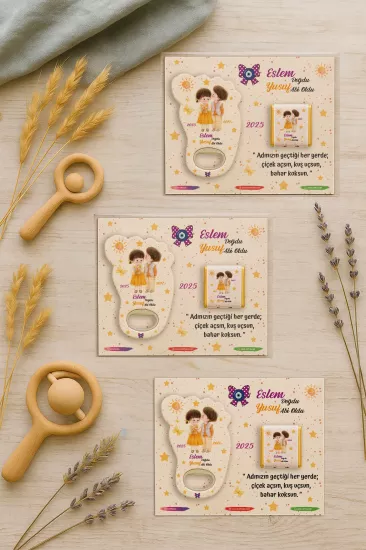 Yeni Doğan Bebek, Doğum Günü, Baby Shower, Diş Buğdayı Hediyesi Çikolatalı Ayak İzi Açacak Magnet