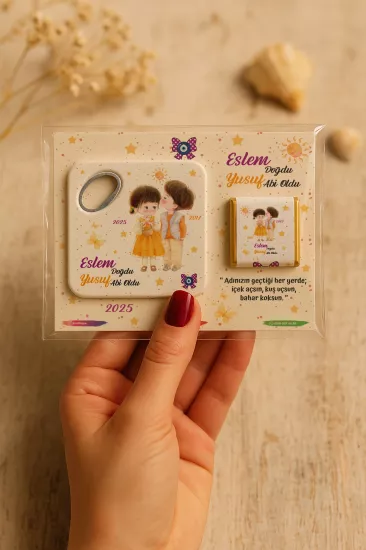 Çikolatalı Kare Bardak Altlığı Açacak Magnet