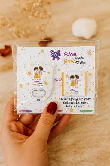 Kişiye Özel Çikolatalı Lale Açacak Magnet – Baby Shower & Yeni Doğan Hediyesi