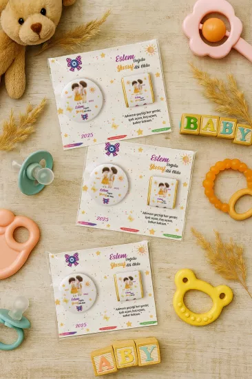 Özel Baskılı Çikolatalı Yuvarlak Metal Açacak Magnet | Baby Shower & Yeni Doğan Hediyelikleri