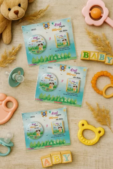 Özel Baskılı Çikolatalı Yuvarlak Metal Açacak Magnet | Baby Shower & Yeni Doğan Hediyelikleri