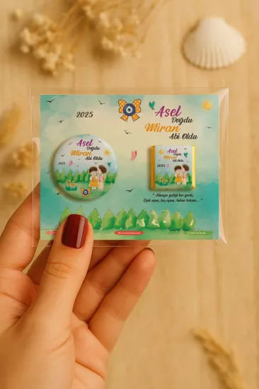 Özel Baskılı Çikolatalı Yuvarlak Metal Açacak Magnet | Baby Shower & Yeni Doğan Hediyelikleri