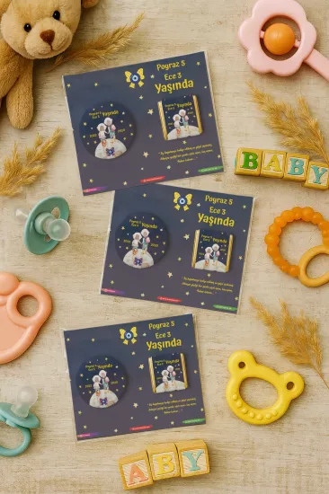 Özel Baskılı Çikolatalı Yuvarlak Metal Açacak Magnet | Baby Shower & Yeni Doğan Hediyelikleri