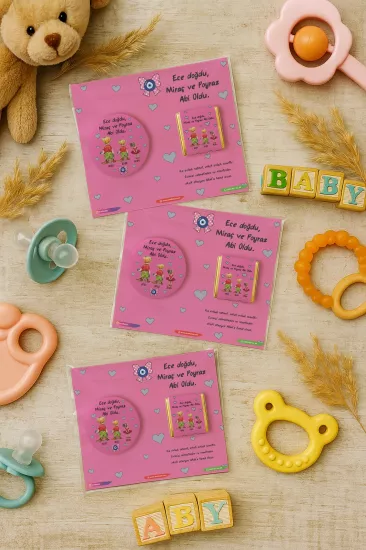 Özel Baskılı Çikolatalı Yuvarlak Metal Açacak Magnet | Baby Shower & Yeni Doğan Hediyelikleri