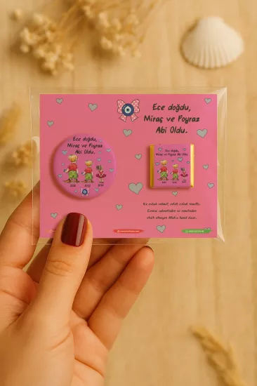 Özel Baskılı Çikolatalı Yuvarlak Metal Açacak Magnet | Baby Shower & Yeni Doğan Hediyelikleri