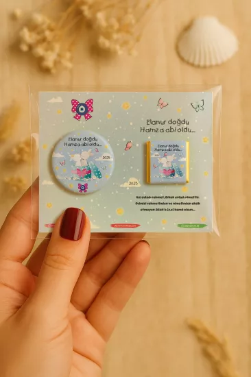 Özel Baskılı Çikolatalı Yuvarlak Metal Açacak Magnet | Baby Shower & Yeni Doğan Hediyelikleri