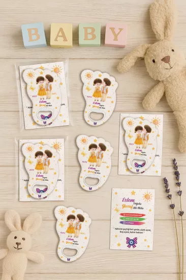 Yeni Doğan Bebek, Doğum Günü, Baby Shower, Diş Buğdayı Hediyesi Jelatin Kartlı Ayak İzi Açacak Magnet