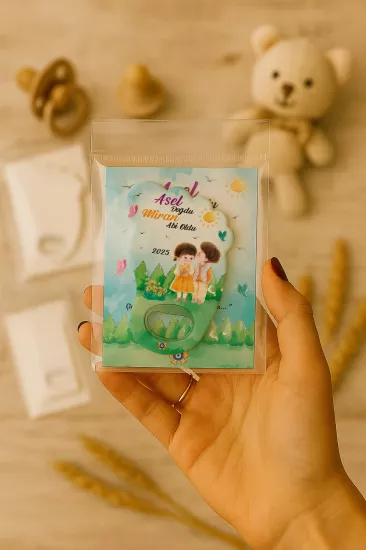 Yeni Doğan Bebek, Doğum Günü, Baby Shower, Diş Buğdayı Hediyesi Jelatin Kartlı Ayak İzi Açacak Magnet