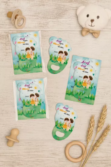 Yeni Doğan Bebek, Doğum Günü, Baby Shower, Diş Buğdayı Hediyesi Jelatin Kartlı Ayak İzi Açacak Magnet