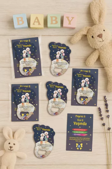 Yeni Doğan Bebek, Doğum Günü, Baby Shower, Diş Buğdayı Hediyesi Jelatin Kartlı Ayak İzi Açacak Magnet