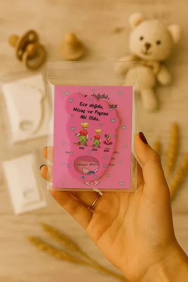 Yeni Doğan Bebek, Doğum Günü, Baby Shower, Diş Buğdayı Hediyesi Jelatin Kartlı Ayak İzi Açacak Magnet