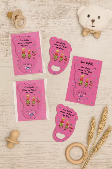 Yeni Doğan Bebek, Doğum Günü, Baby Shower, Diş Buğdayı Hediyesi Jelatin Kartlı Ayak İzi Açacak Magnet