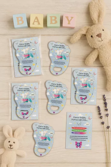 Yeni Doğan Bebek, Doğum Günü, Baby Shower, Diş Buğdayı Hediyesi Jelatin Kartlı Ayak İzi Açacak Magnet