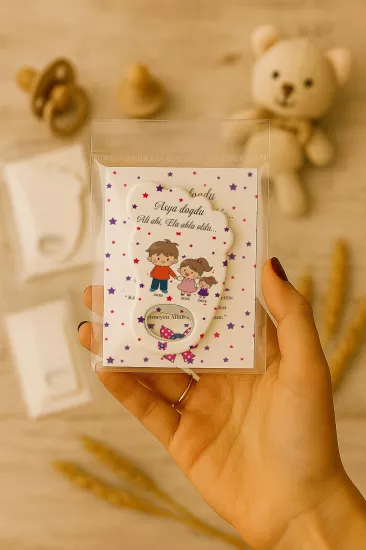 Yeni Doğan Bebek, Doğum Günü, Baby Shower, Diş Buğdayı Hediyesi Jelatin Kartlı Ayak İzi Açacak Magnet