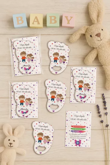 Yeni Doğan Bebek, Doğum Günü, Baby Shower, Diş Buğdayı Hediyesi Jelatin Kartlı Ayak İzi Açacak Magnet