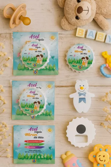 Kişiye Özel Kartlı Kapak Şekilli Açacak Magnet | Yeni Doğan & Özel Gün Hediyelikleri