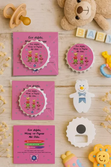 Kişiye Özel Kartlı Kapak Şekilli Açacak Magnet | Yeni Doğan & Özel Gün Hediyelikleri