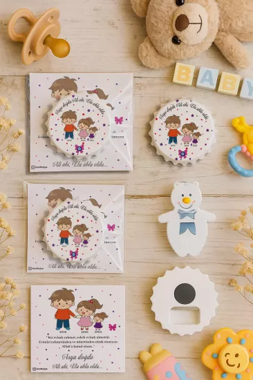 Kişiye Özel Kartlı Kapak Şekilli Açacak Magnet | Yeni Doğan & Özel Gün Hediyelikleri