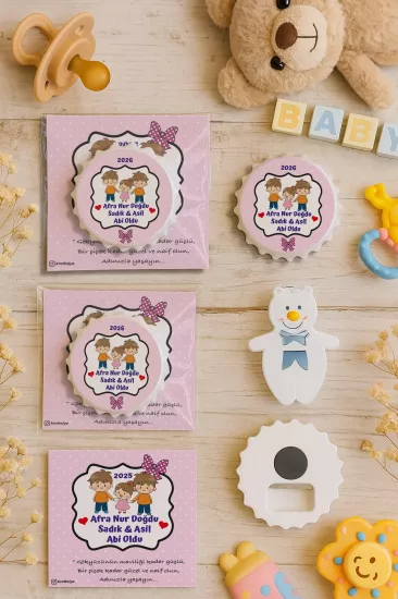 Kişiye Özel Kartlı Kapak Şekilli Açacak Magnet | Yeni Doğan & Özel Gün Hediyelikleri