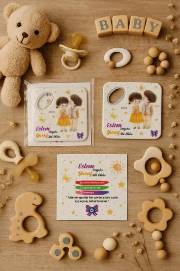 Kişiye Özel Kartlı Kare Açacak Magnet – Yeni Doğan Bebek, Baby Shower, Doğum Günü Hediyesi