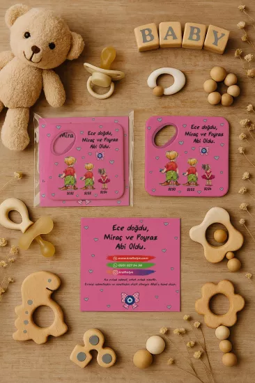 Kişiye Özel Kartlı Kare Açacak Magnet – Yeni Doğan Bebek, Baby Shower, Doğum Günü Hediyesi