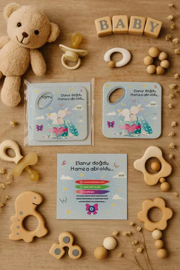 Kişiye Özel Kartlı Kare Açacak Magnet – Yeni Doğan Bebek, Baby Shower, Doğum Günü Hediyesi