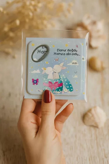 Kişiye Özel Kartlı Kare Açacak Magnet – Yeni Doğan Bebek, Baby Shower, Doğum Günü Hediyesi