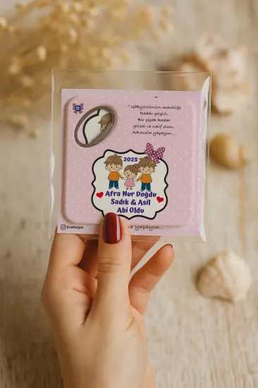 Abi Erkek Kardeş Temalı Kartlı Kare Açacak Magnet