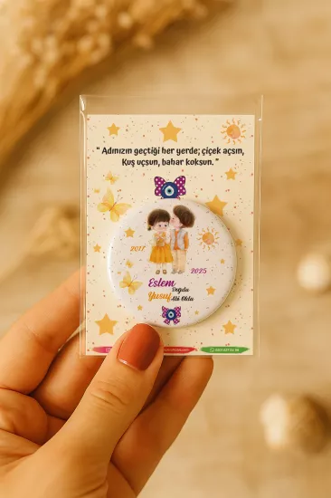 Özel Baskılı Jelatin Kartlı Yuvarlak Açacak Magnet | Baby Shower & Yeni Doğan Hediyesi