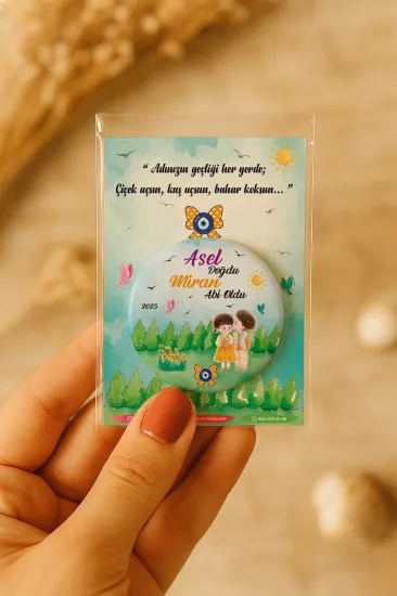 Özel Baskılı Jelatin Kartlı Yuvarlak Açacak Magnet | Baby Shower & Yeni Doğan Hediyesi