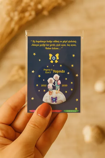 Özel Baskılı Jelatin Kartlı Yuvarlak Açacak Magnet | Baby Shower & Yeni Doğan Hediyesi