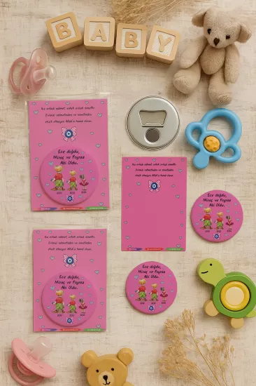 Özel Baskılı Jelatin Kartlı Yuvarlak Açacak Magnet | Baby Shower & Yeni Doğan Hediyesi