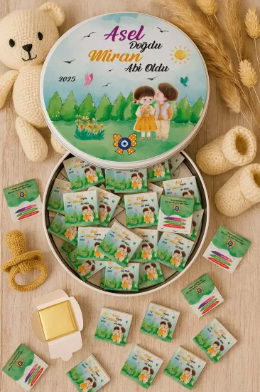 Metal Kutuda Karton Kutulu Madlen Çikolata | Yeni Doğan, Baby Shower, Doğum Günü, Diş Buğdayı Hediyesi