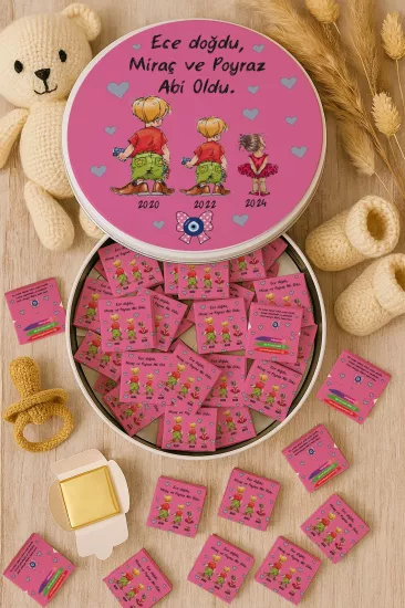 Metal Kutuda Karton Kutulu Madlen Çikolata | Yeni Doğan, Baby Shower, Doğum Günü, Diş Buğdayı Hediyesi