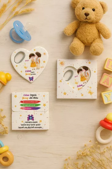 Yeni Doğan, Baby Shower ve Doğum Günü İçin Kutulu Kalp Açacak Magnet