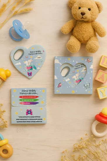 Yeni Doğan, Baby Shower ve Doğum Günü İçin Kutulu Kalp Açacak Magnet